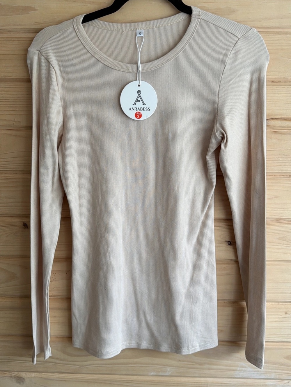 Women's Long Sleeve Crew Neck Top - Beige